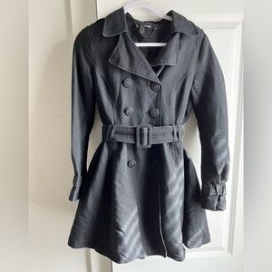 Black Double Breasted Belted Coat